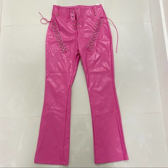 Pants - Barbie Y2K Faux Leather Pink Laced Pants